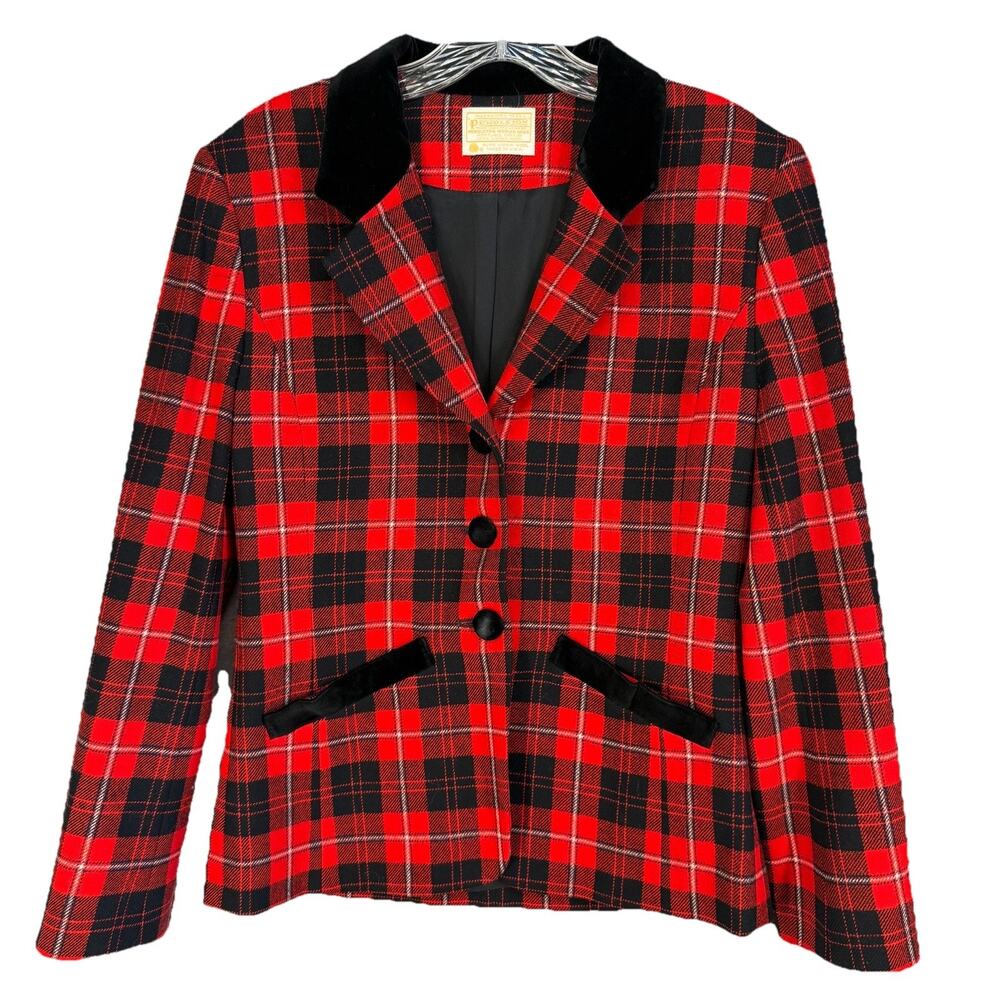 Pendleton Woolen Mills Blazer Womens Medium Red Plaid Velvet Vtg
